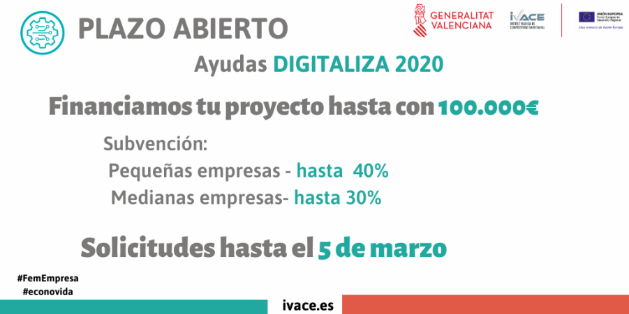 Ajudes ‘Digitalitza 2020’ de l’IVACE per a impulsar la transformació digital de xicotetes i mitjanes empreses valencianes