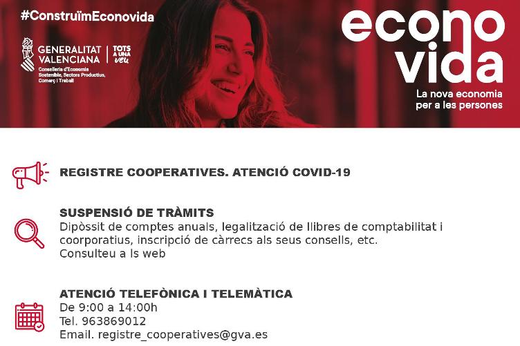 La Conselleria d’Economia adopta mesures de suport a les cooperatives de la Comunitat davant el COVID-19